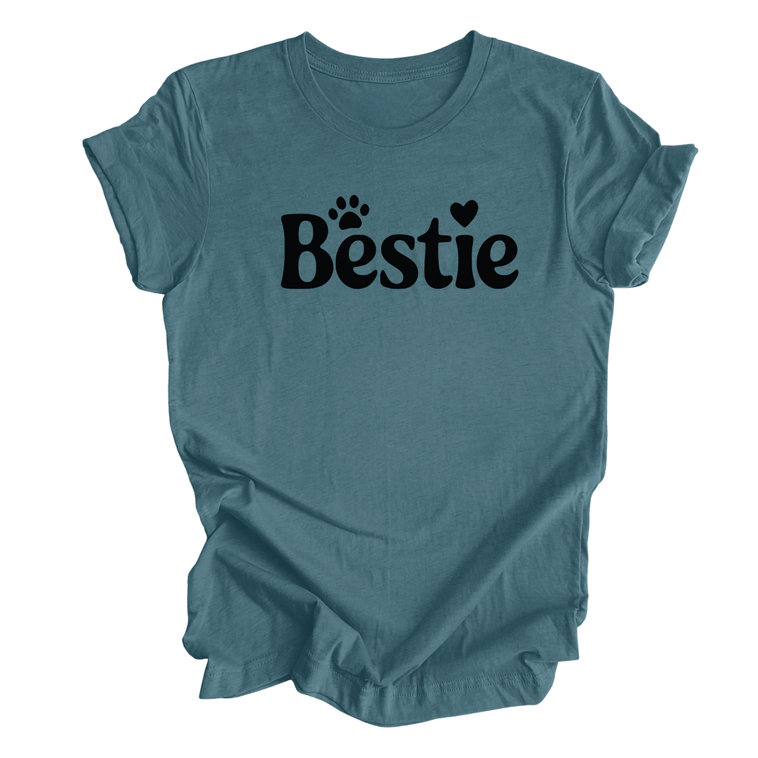 Bestie T-Shirt – Cute Dog & Cat Lover Shirt with Heart and Paw Print