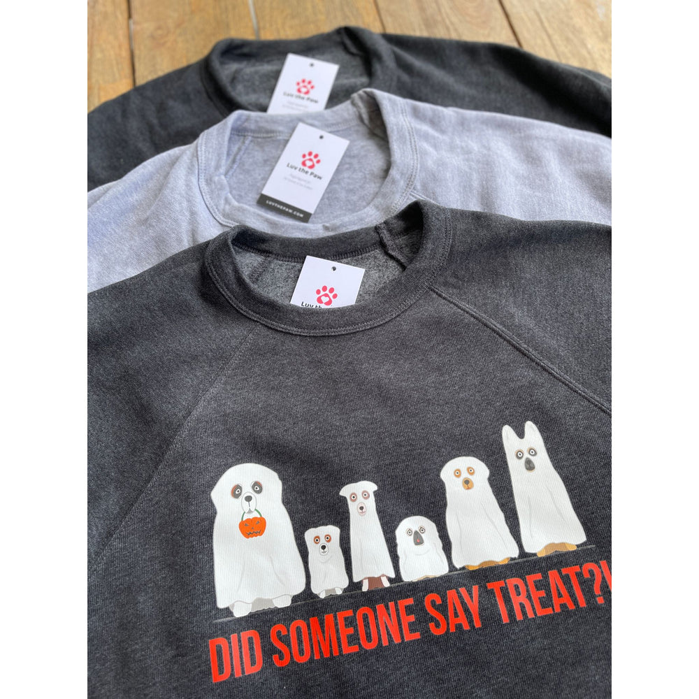 Flat lay of 3 Halloween Sweatshirts in black and athletic heather - Dog Lover