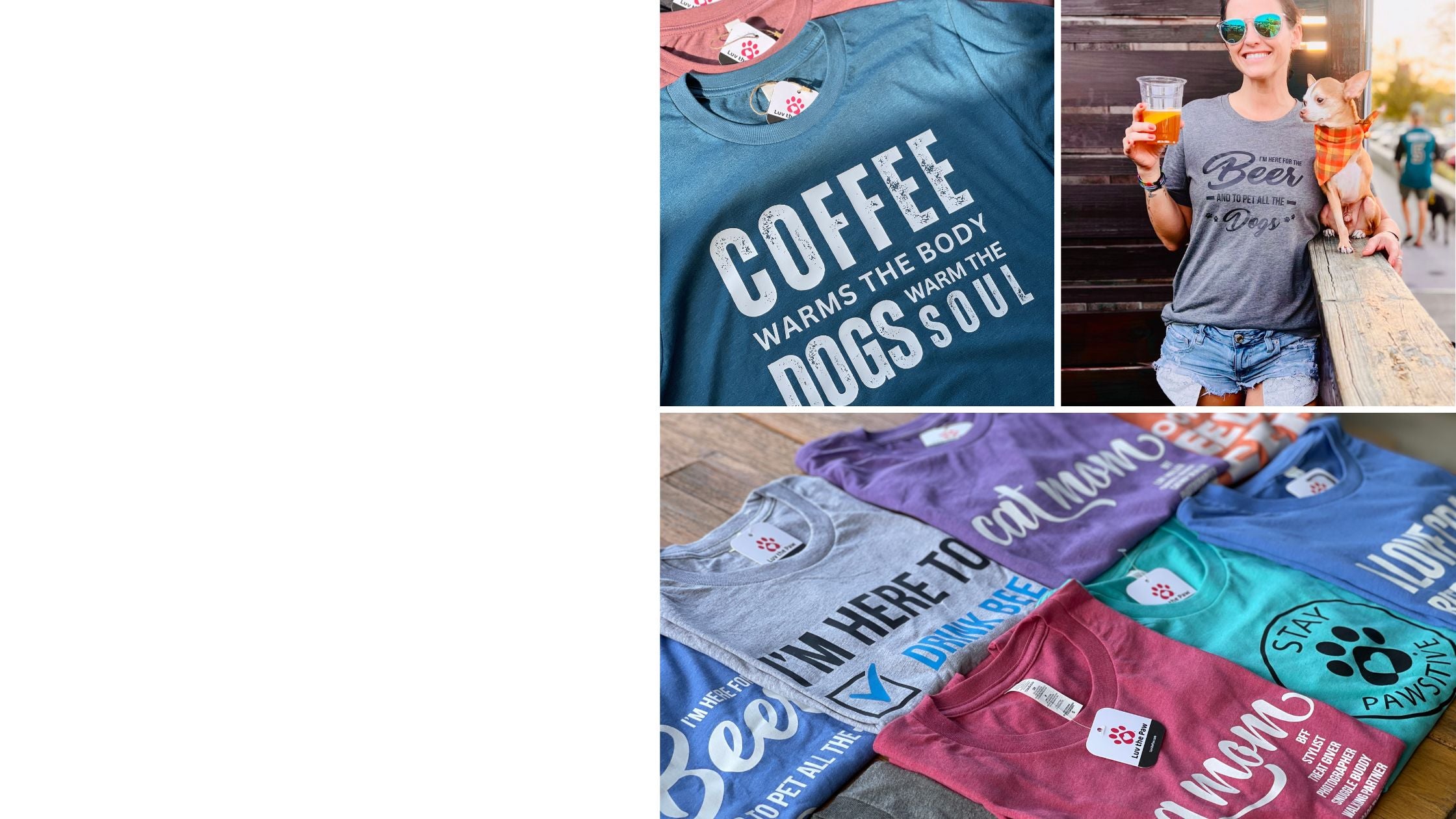 Home banner with images of shirts for pet parents made by Luv the Paw.