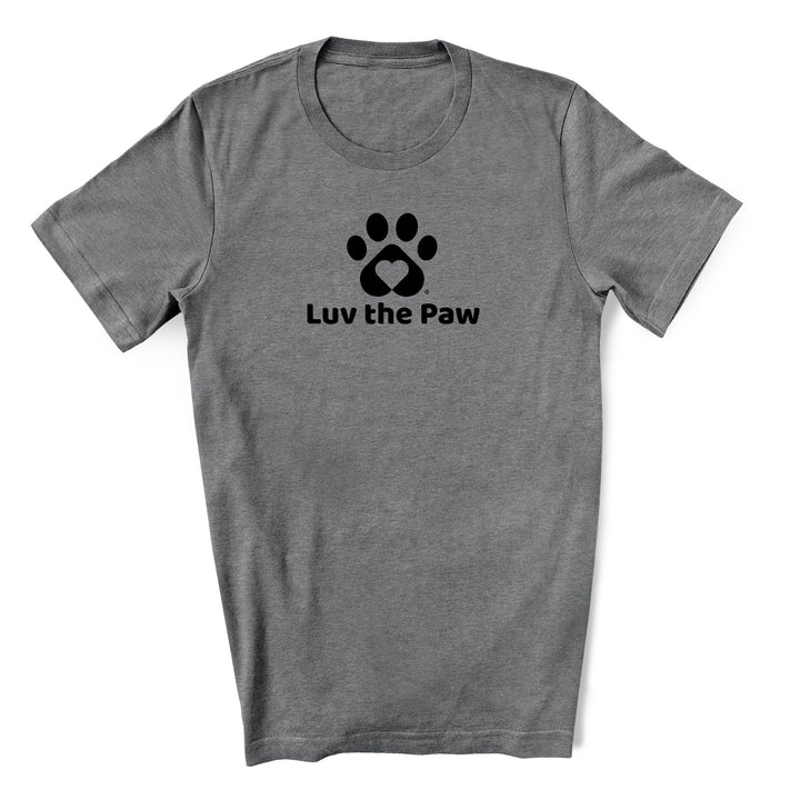 Luv the Paw logo shirt in black on a deep heather t-shirt