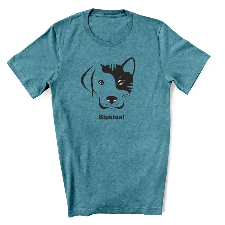 Bipetual unisex t-shirt for people who like dogs and cats - heather teal - from Luv the Paw