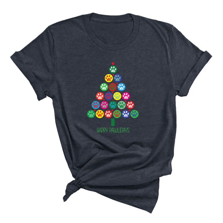Happy Pawlidays - Holiday T-shirt with Pet Paws
