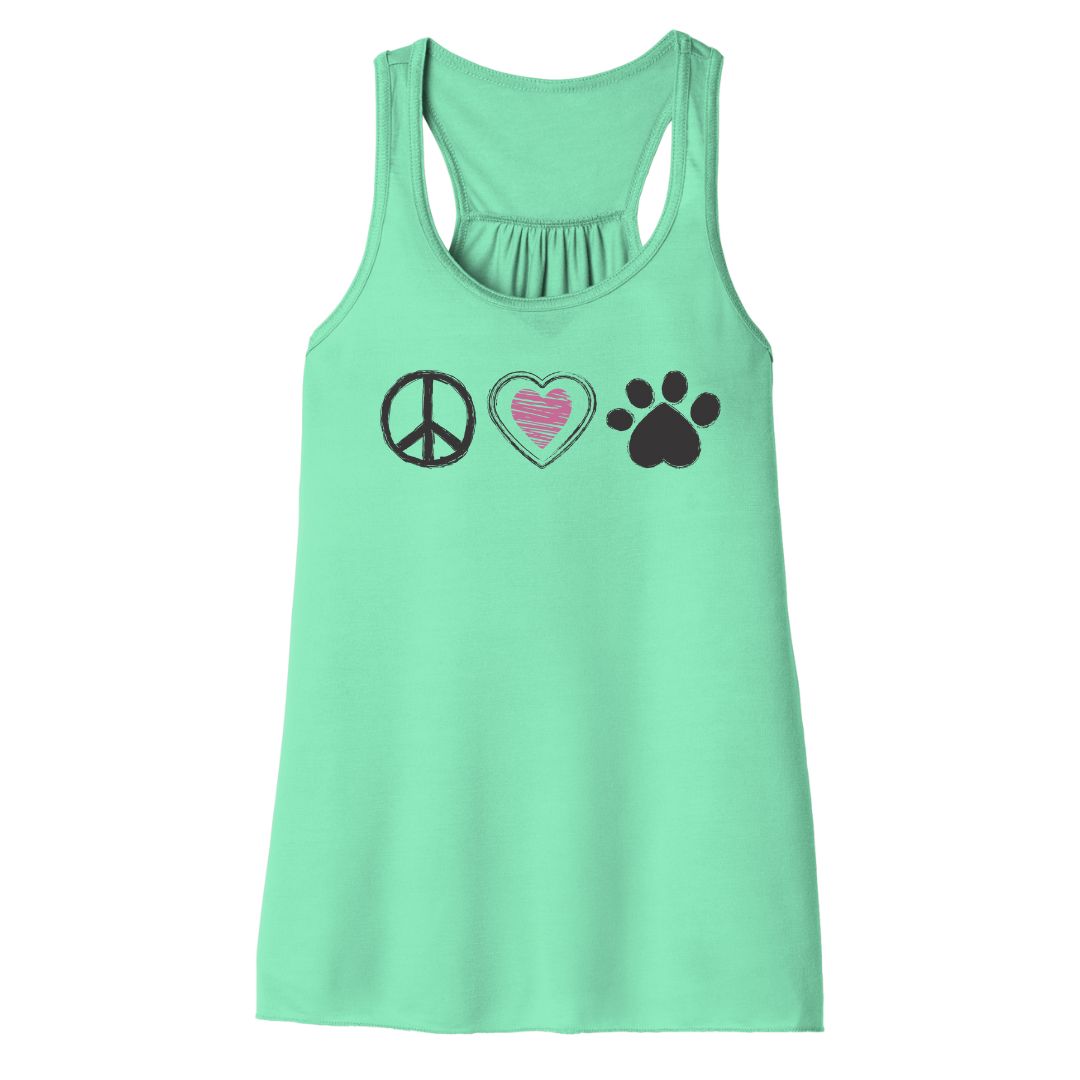 Peace Love and Paw Women's Tank Top in mint from Luv the Paw 