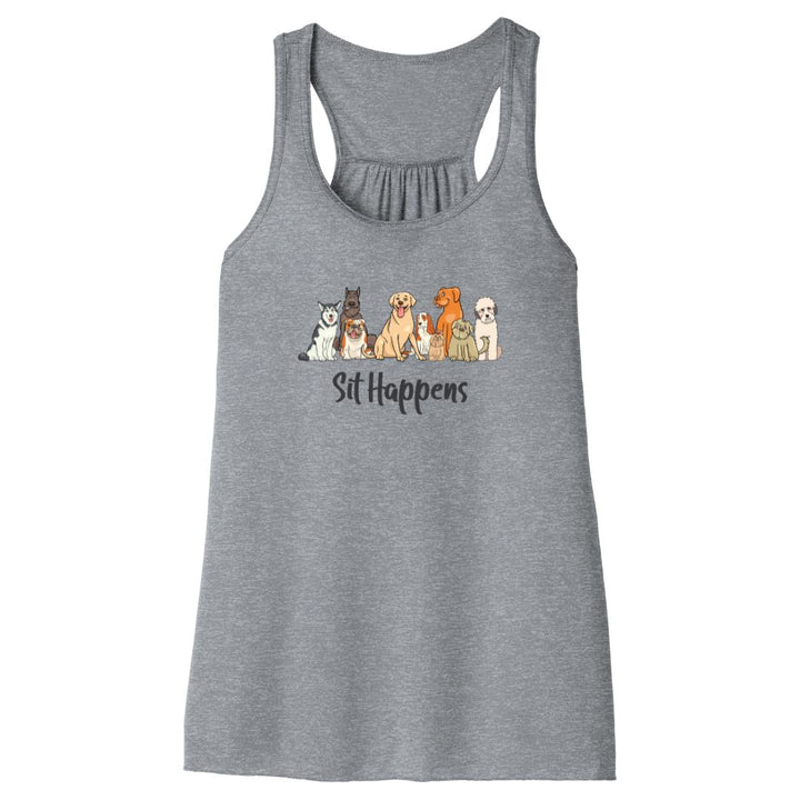 Sit Happens - cute women's tank top with dogs